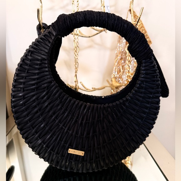 Cult Gaia Woven Rattan & Silk Black Top Handle Mini Bag Gently Used - Picture 8 of 10